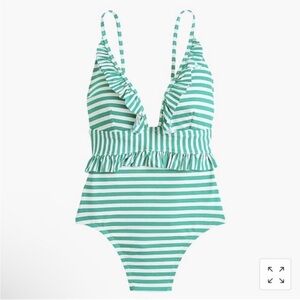 J.Crew green and white striped swimsuit, size 4